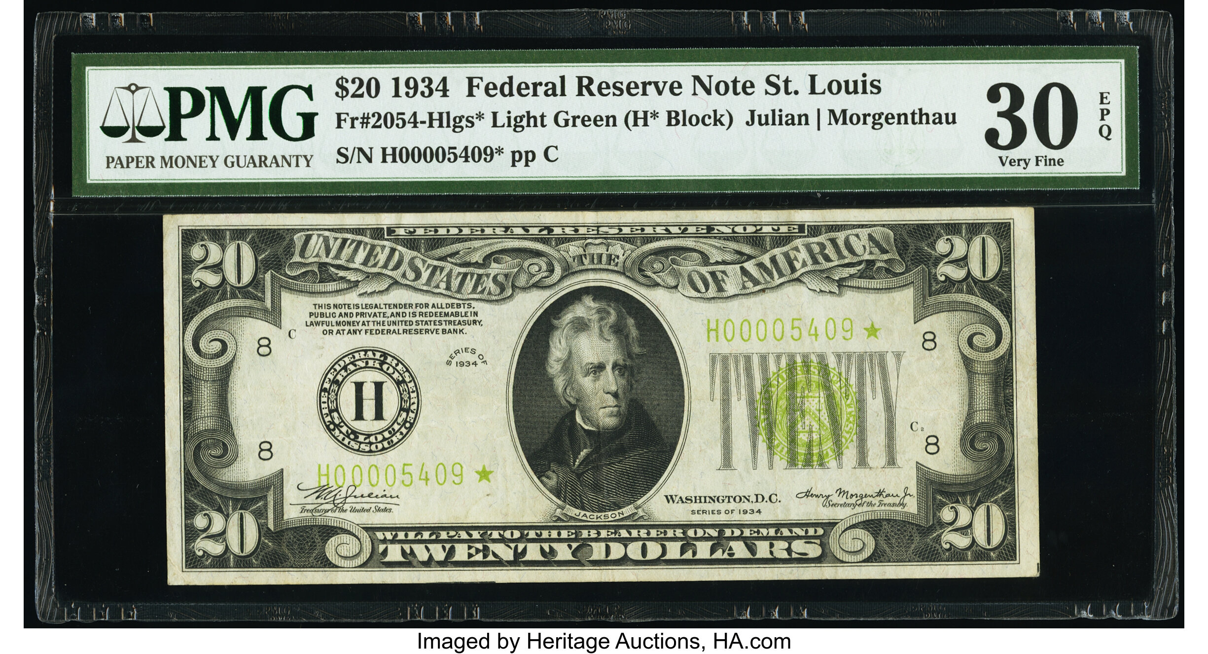 image for: Fr. 2054-H* $20 1934 Light Green Seal Federal Reserve Star Note. PMG Very Fine 30 EPQ....