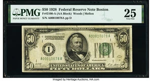 image for: Fr. 2100-A $50 1928 Federal Reserve Note. PMG Very Fine 25....
