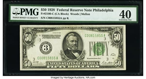 image for: Fr. 2100-C $50 1928 Federal Reserve Note. PMG Extremely Fine 40....