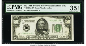 image for: Fr. 2100-J $50 1928 Federal Reserve Note. PMG Choice Very Fine 35 EPQ....