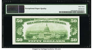image for: Fr. 2102-K $50 1934 Light Green Seal Federal Reserve Note. PMG Choice Uncirculated 63 EPQ....