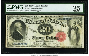 image for: Fr. 143 $20 1880 Legal Tender PMG Very Fine 25....