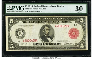 image for: Fr. 832b $5 1914 Red Seal Federal Reserve Note PMG Very Fine 30....