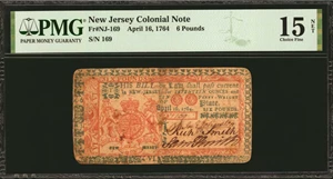 image for: NJ-169. New Jersey. April 16, 1764. 6 Pounds. PMG Choice Fine 15 Net. Piece Added, Stained.