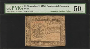 image for: CC-50. Continental Currency. November 2, 1776. $5. PMG About Uncirculated 50.