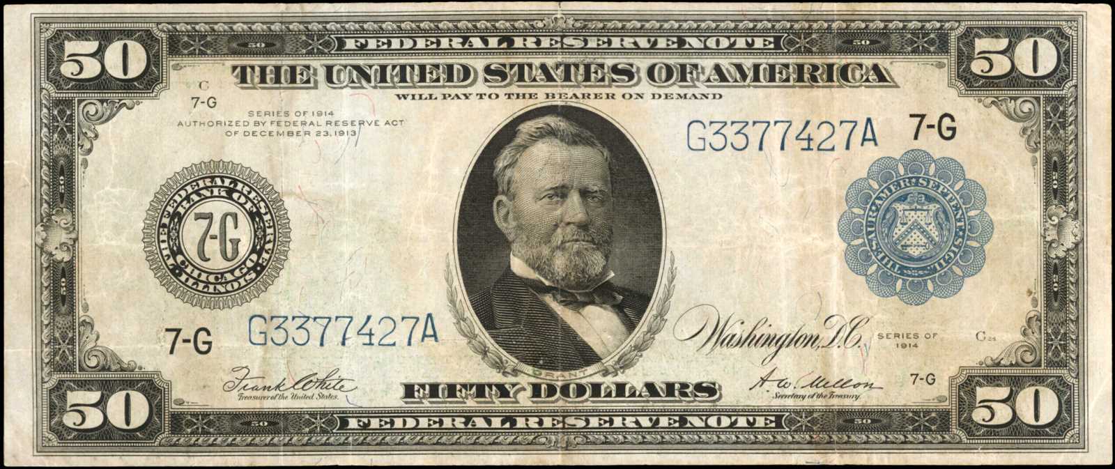 image for: Fr. 1051. 1914 $50  Federal Reserve Note. Chicago. Very Fine.