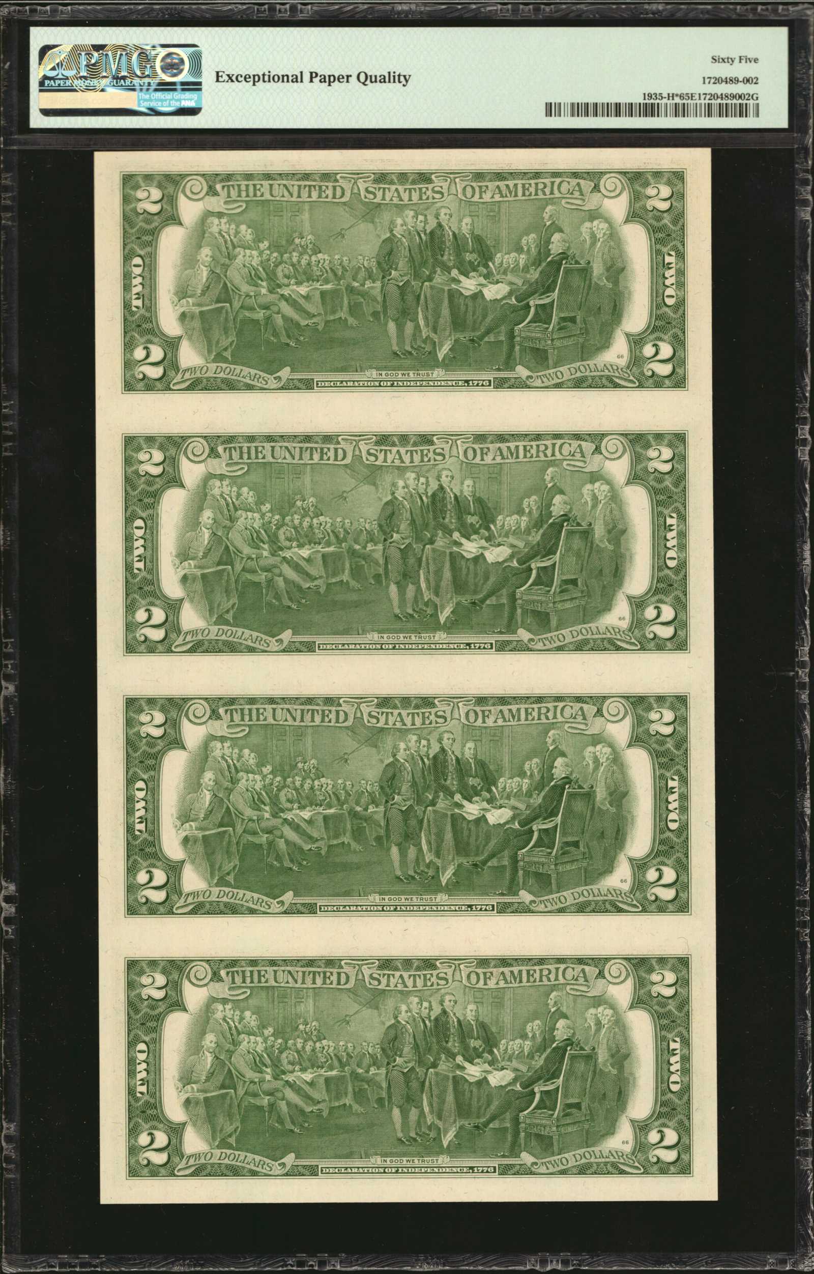 image for: Uncut Sheet of (4) Fr. 1935-H*. 1976 $2  Federal Reserve Star Notes. St. Louis. PMG Gem Uncirculated 65 EPQ.