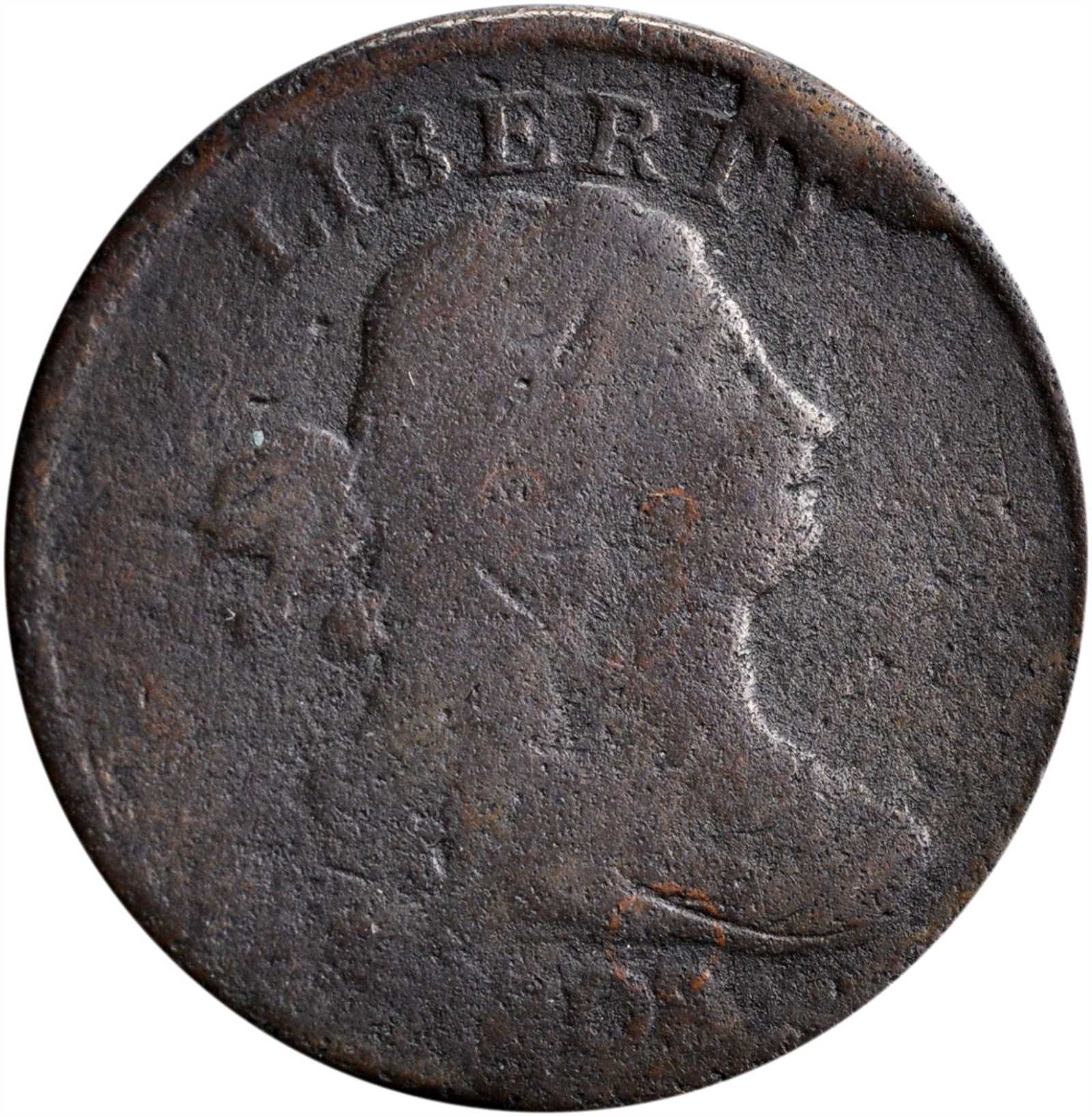 1808/7 Draped Bust Half Cent. C-2. Rarity-3. Good, Environmental Damage.