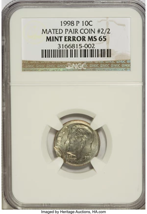 image for: (2) 1998-P Roosevelt Dimes--Mated Pair--MS65 NGC.... (Total: 2 coins)