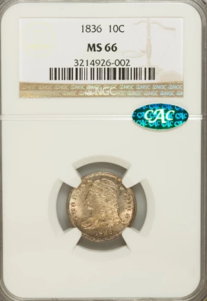 image for: 1836 10C MS66 NGC. CAC....