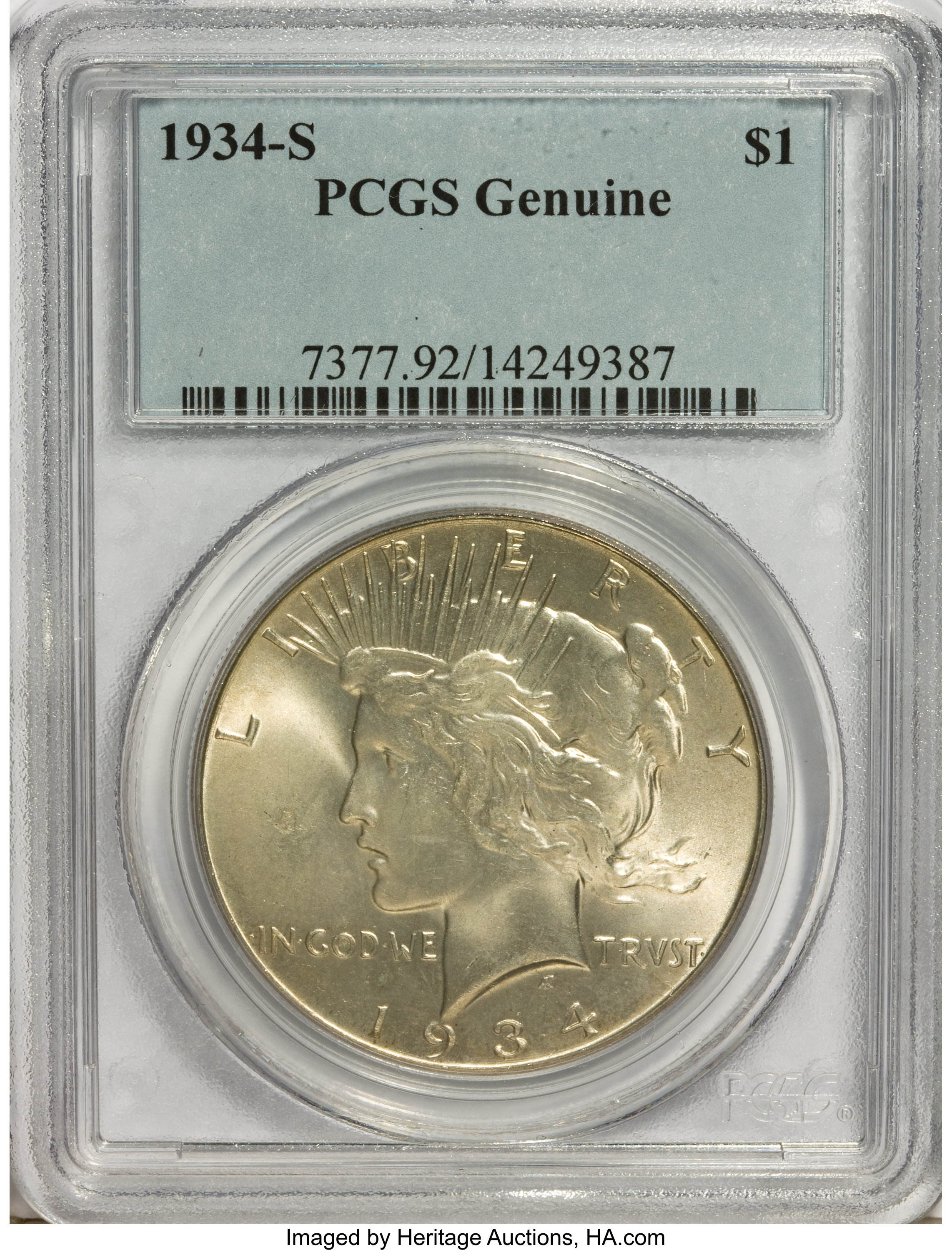 1934-S $1 Genuine PCGS. PCGS Population (0/0). NGC Census: (0/0). Mintage: 1,011,000. (#7377)...