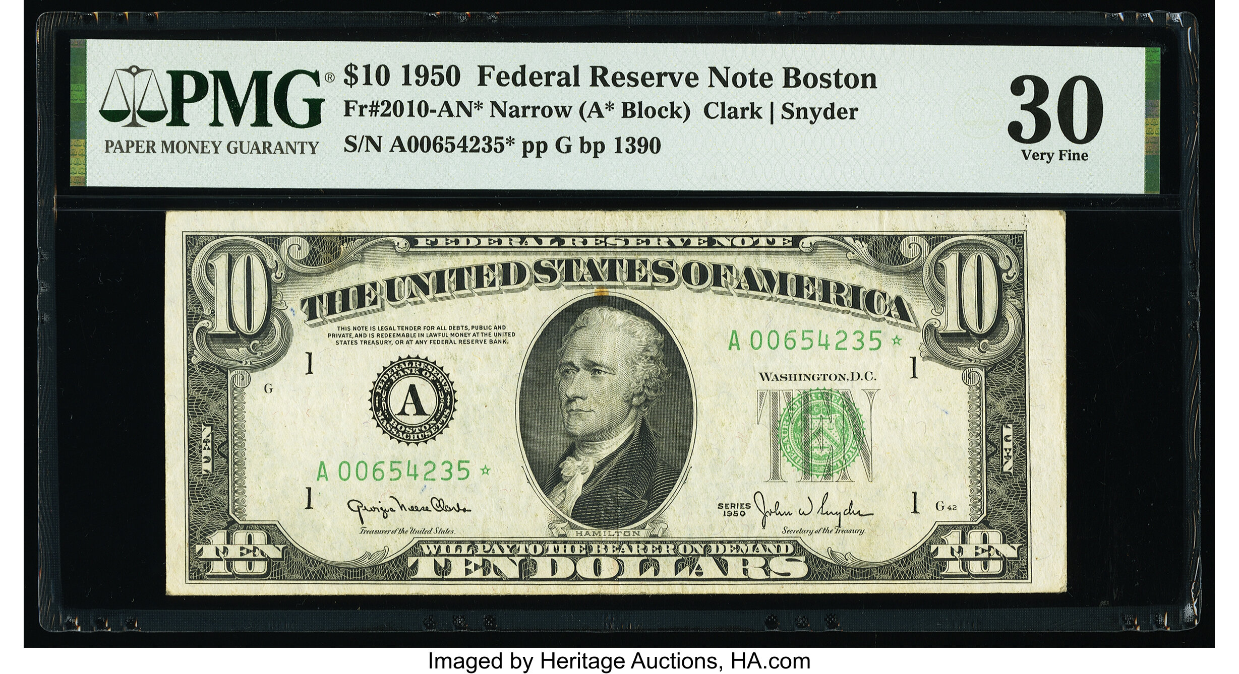 image for: Fr. 2010-A* $10 1950 Narrow Federal Reserve Star Note. PMG Very Fine 30....