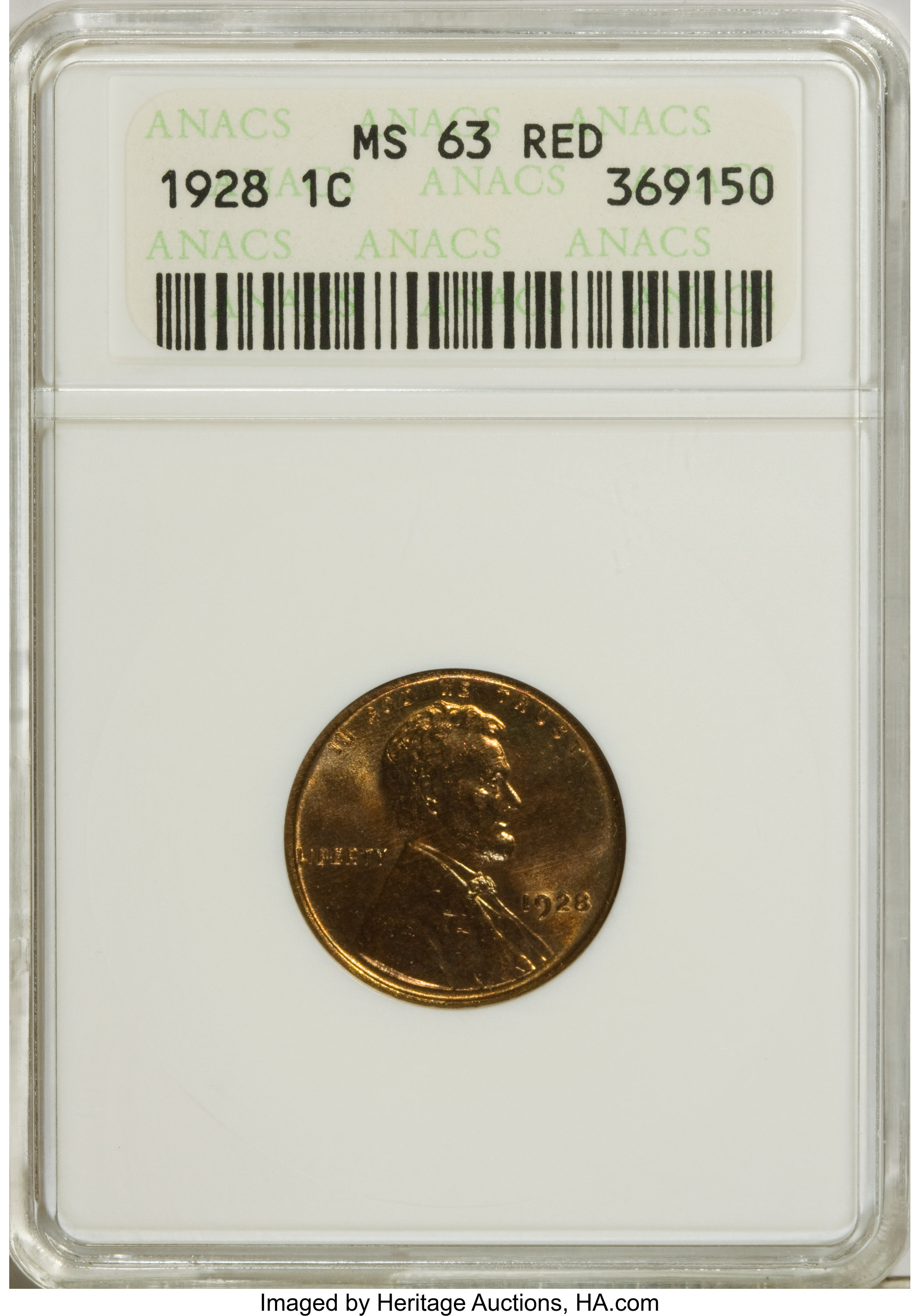 1928 1C MS63 Red ANACS. NGC Census: (6/415). PCGS Population (11/983). Mintage: 134,116,000. Numismedia Wsl. Price for NGC/...