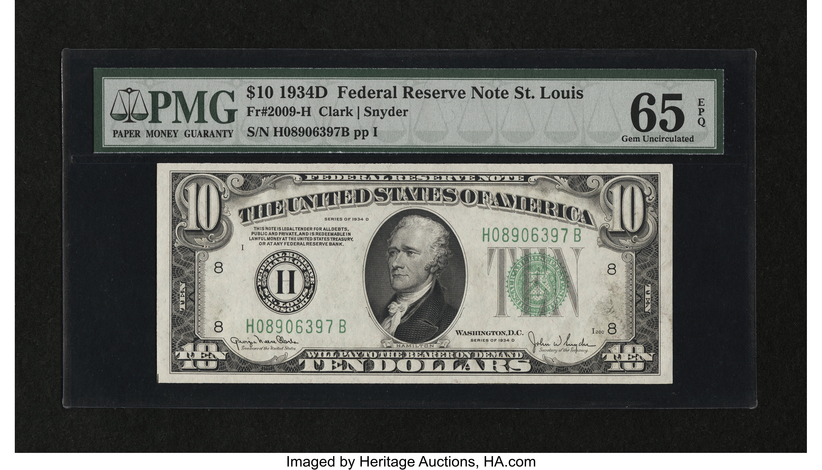 image for: Fr. 2009-H $10 1934D Federal Reserve Note. PMG Gem Uncirculated 65 EPQ....