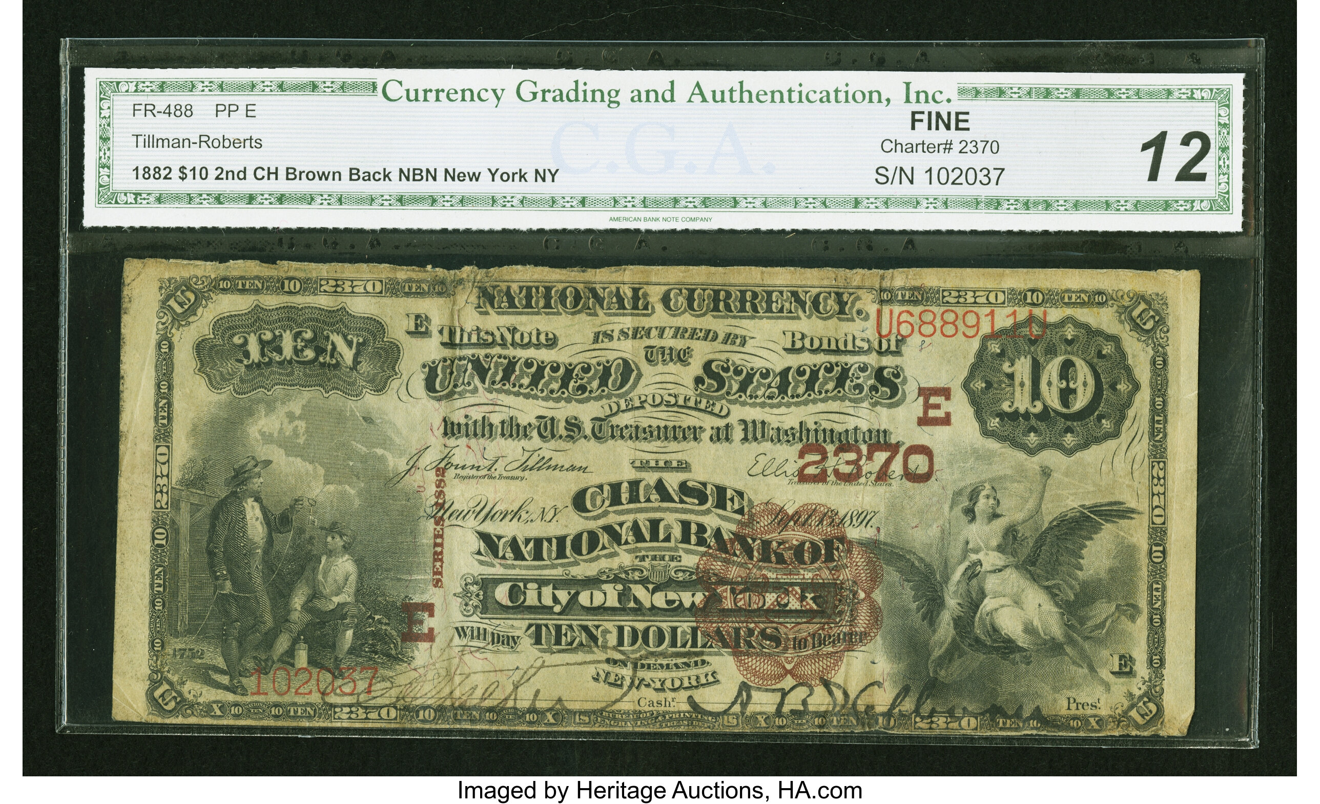 image for: New York, NY - $10 1882 Brown Back Fr. 488 The Chase NB Ch. # (E)2370...