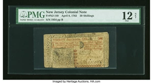 image for: New Jersey April 8, 1762 30s PMG Fine 12 Net....