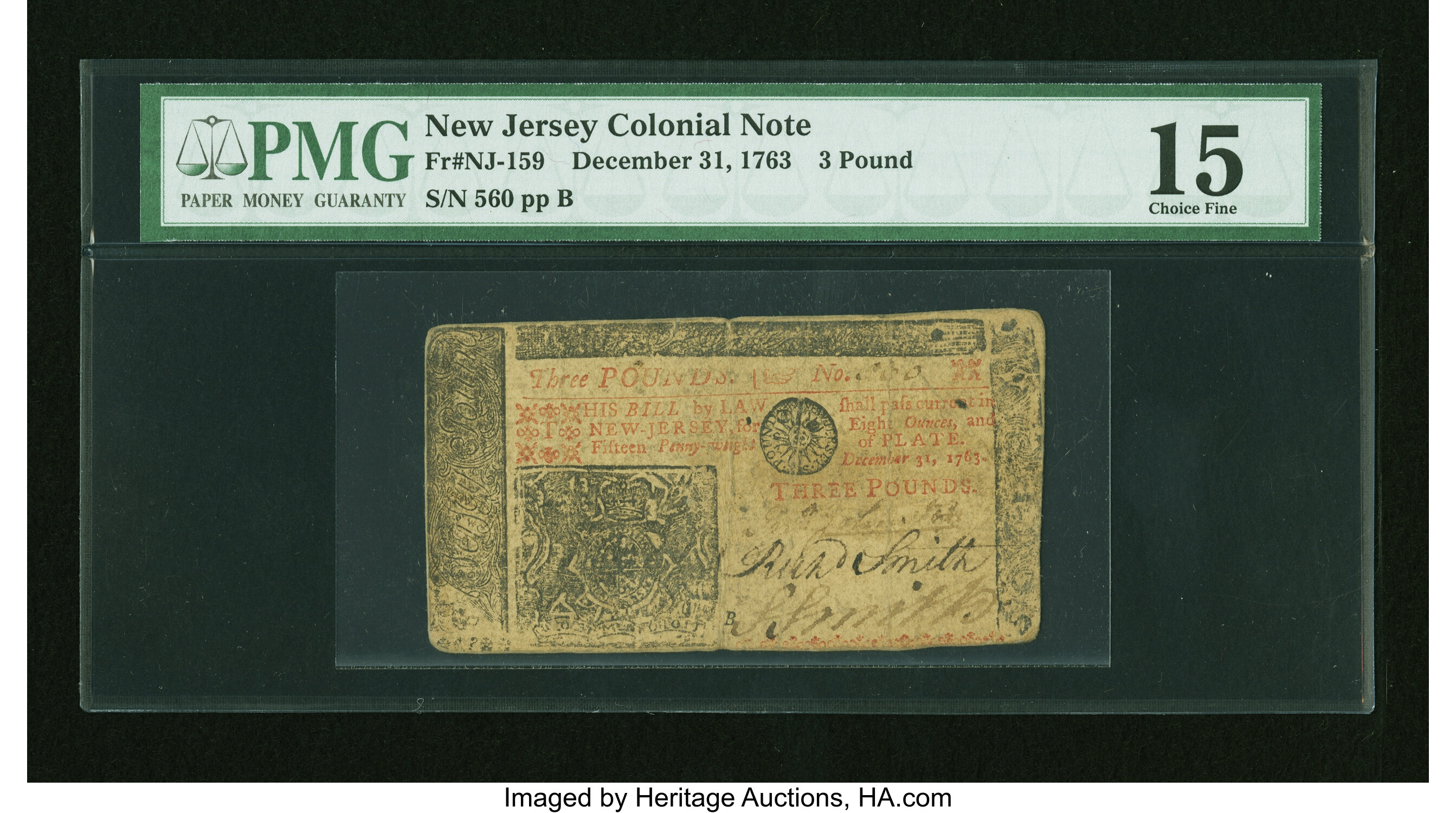image for: New Jersey December 31, 1763 £3 PMG Choice Fine 15....