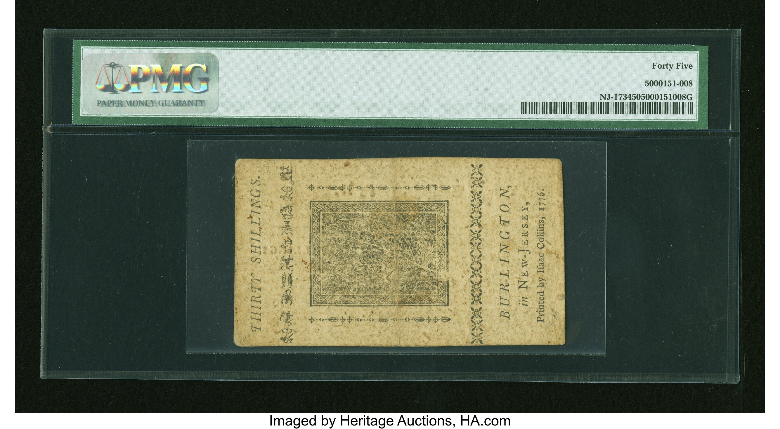 image for: New Jersey February 20, 1776 30s PMG Choice Extremely Fine 45....