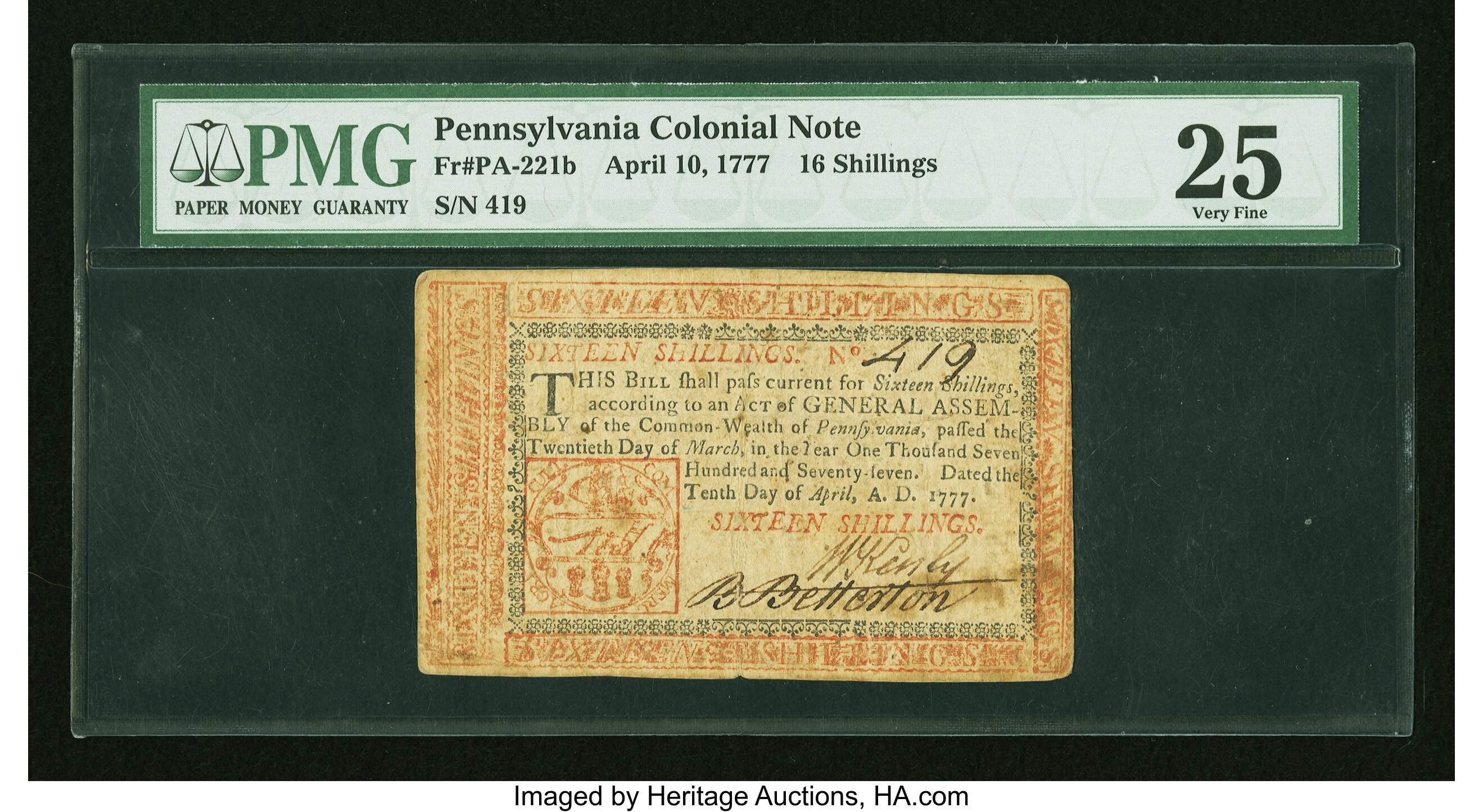 image for: Pennsylvania April 10, 1777 16s PMG Very Fine 25....