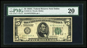 image for: Fr. 1951-K $5 1928A Federal Reserve Note. PMG Very Fine 20....