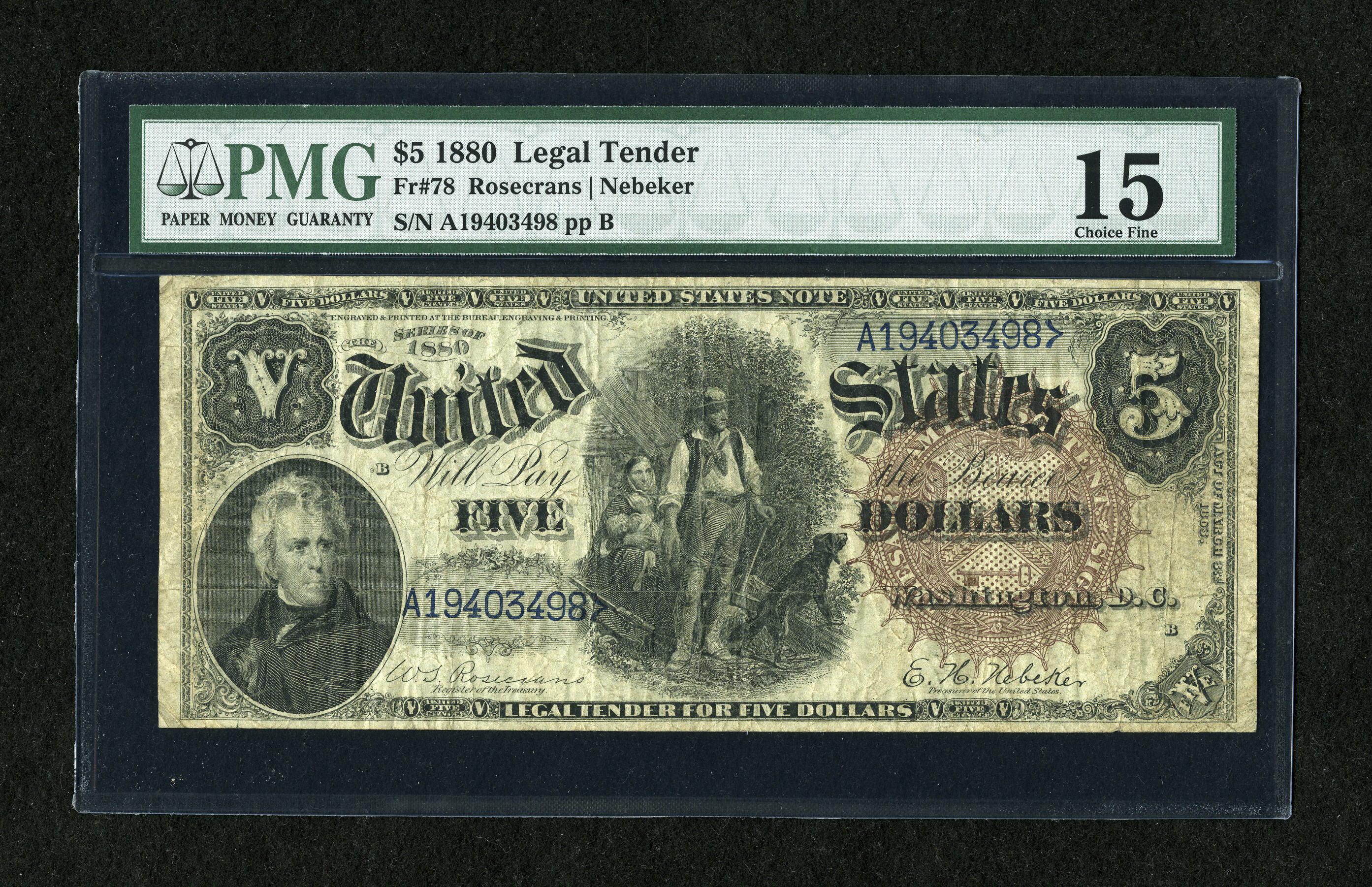 image for: Fr. 78 $5 1880 Legal Tender PMG Choice Fine 15....