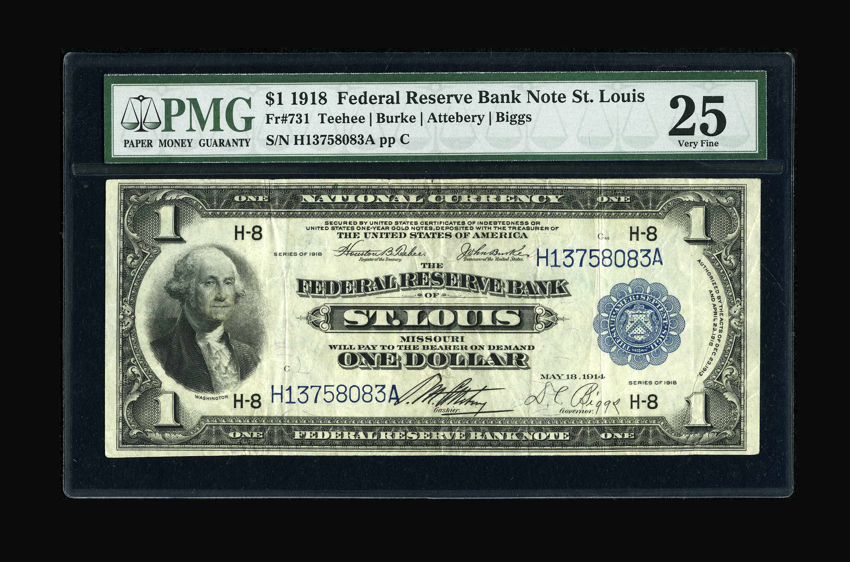 image for: Fr. 731 $1 1918 Federal Reserve Bank Note PMG Very Fine 25....