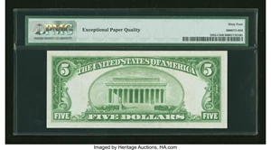 image for: Fr. 1955-C $5 1934 Light Green Seal Federal Reserve Note. PMG Choice Uncirculated 64 EPQ....