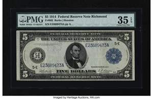 image for: Fr. 862 $5 1914 Federal Reserve Note PMG Choice Very Fine 35 EPQ....