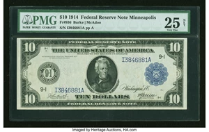 image for: Fr. 936 $10 1914 Federal Reserve Note PMG Very Fine 25 Net....
