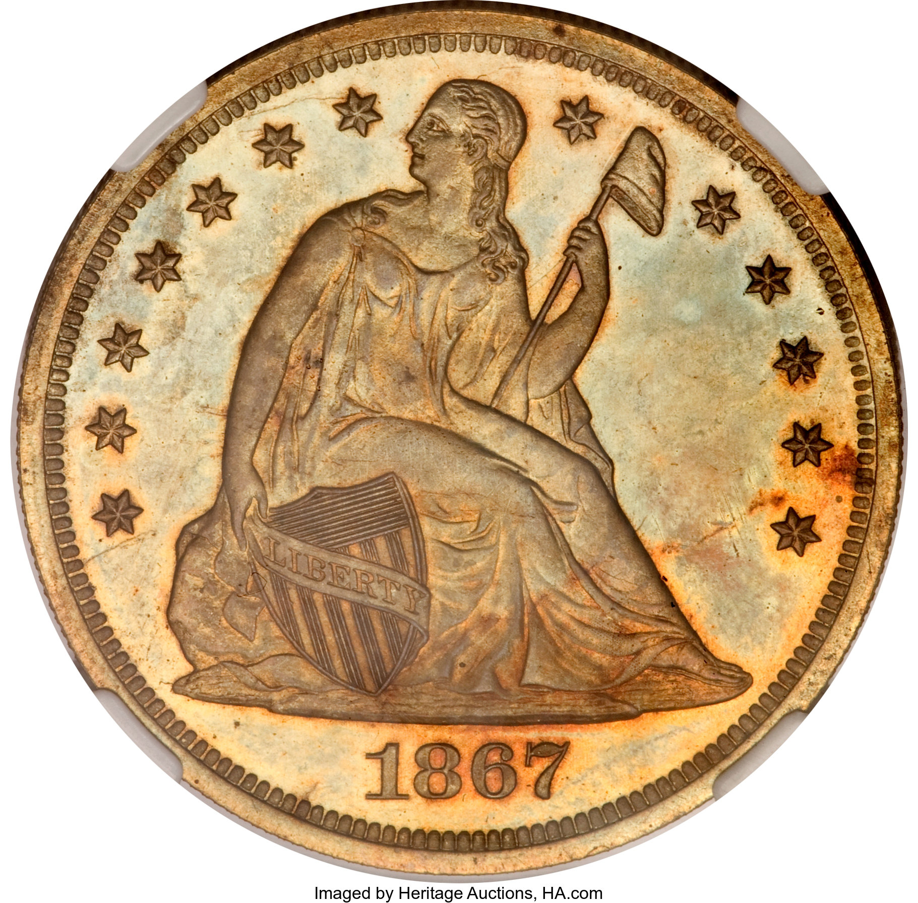 image for: 1867 $1 Dollar, Judd-593, Pollock-657, High R.7, PR65 NGC....