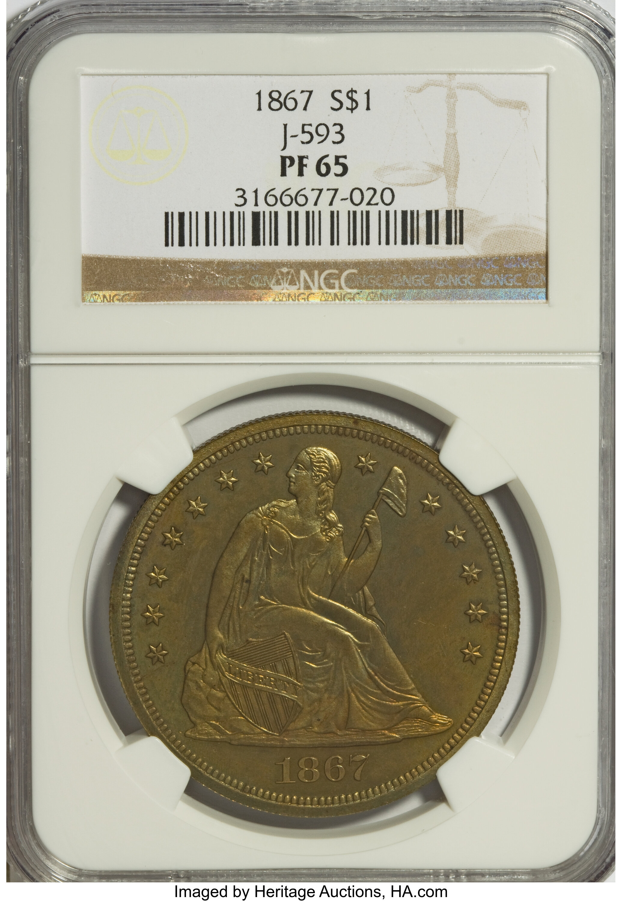 image for: 1867 $1 Dollar, Judd-593, Pollock-657, High R.7, PR65 NGC....