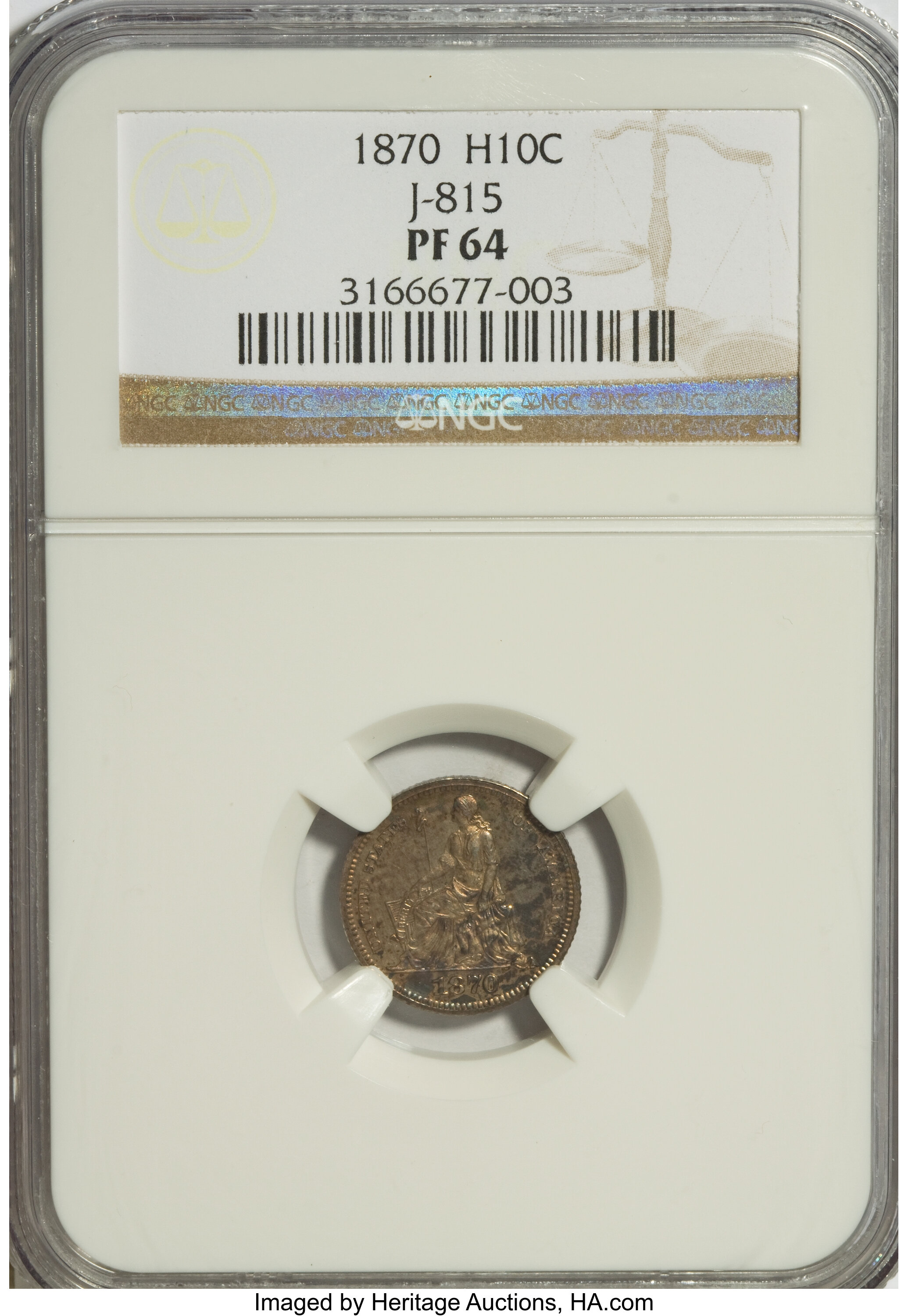image for: 1870 H10C Half Dime, Judd-815, Pollock-904, Low R.7, PR64 NGC....