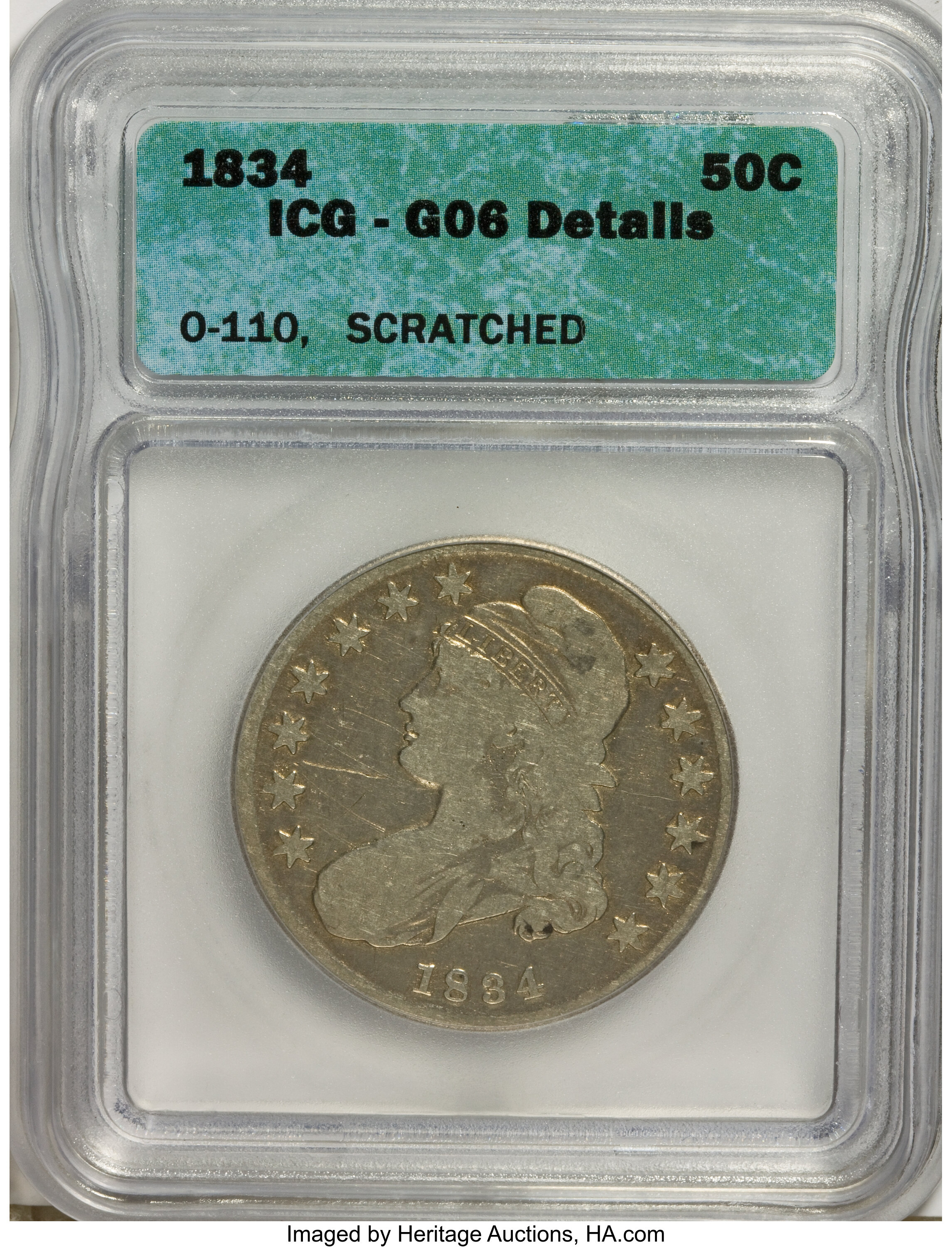 1834 50C Large Date, Large Letters--Scratched--ICG. G06 Details. O-110. NGC Census: (1/1768). PCGS Population (0/904). Mint...