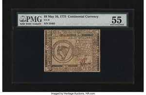 image for: Continental Currency May 10, 1775 $8 PMG About Uncirculated 55....