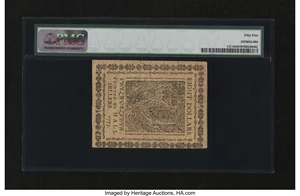 image for: Continental Currency May 10, 1775 $8 PMG About Uncirculated 55....