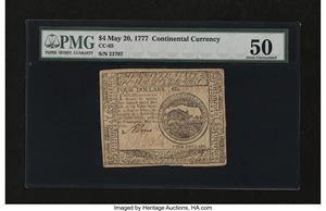 image for: Continental Currency May 20, 1777 $4 PMG About Uncirculated 50....