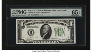image for: Fr. 2004-B $10 1934 Federal Reserve Note. PMG Gem Uncirculated 65 EPQ....