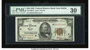 image for: Fr. 1880-K $50 1929 Federal Reserve Bank Note. PMG Very Fine 30....