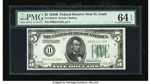image for: Fr. 1952-H $5 1928B Federal Reserve Note. PMG Choice Uncirculated 64 EPQ....