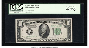 image for: Fr. 2007-B $10 1934B Federal Reserve Note. PCGS Very Choice New 64PPQ....