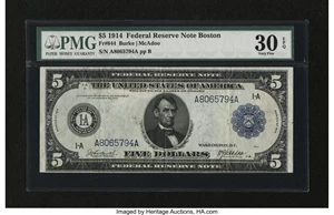 image for: Fr. 844 $5 1914 Federal Reserve Note PMG Very Fine 30 EPQ....