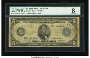 image for: Fr. 856 $5 1914 Federal Reserve Note PMG Very Good 8....