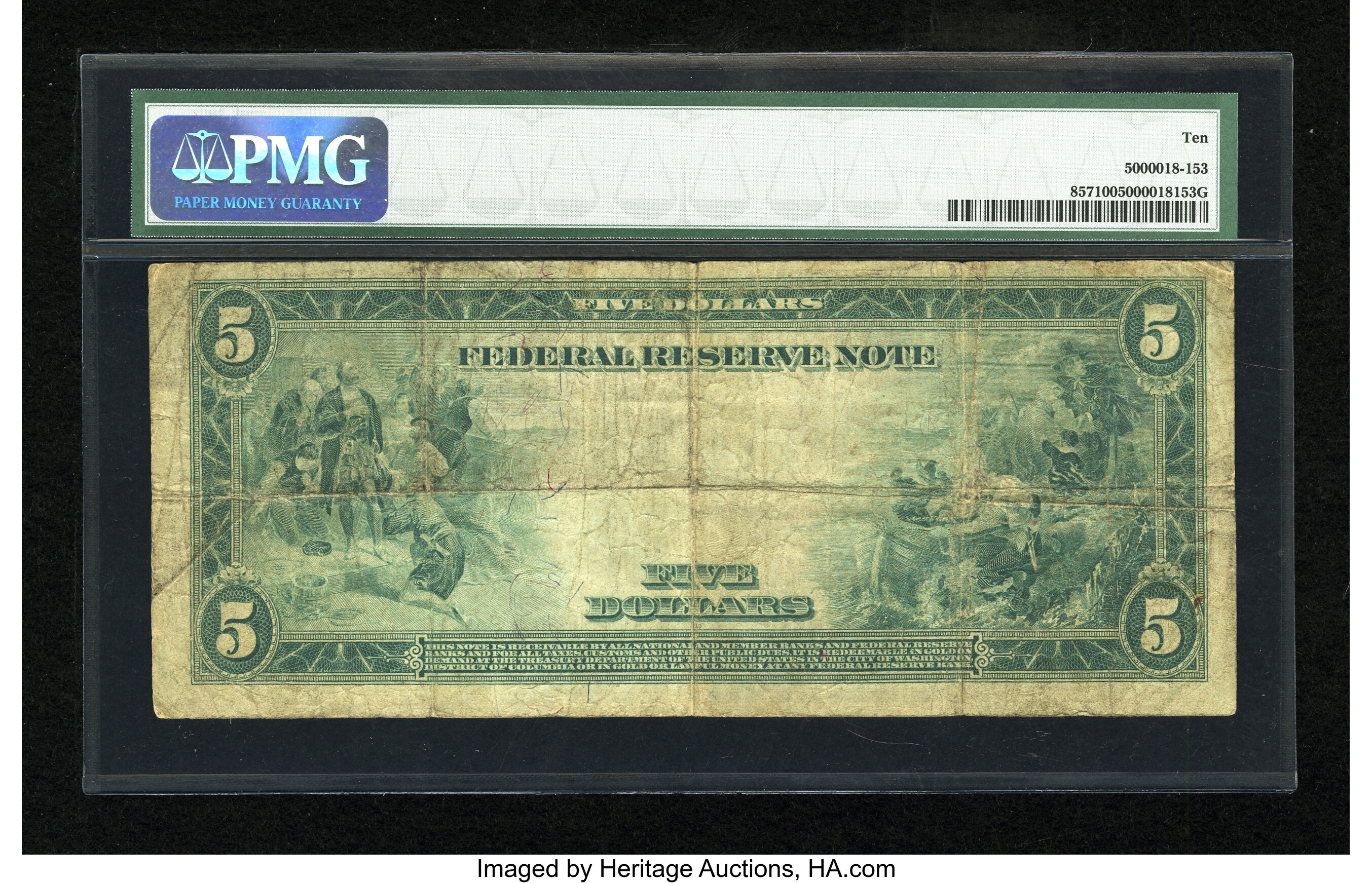 image for: Fr. 857 $5 1914 Federal Reserve Note PMG Very Good 10....
