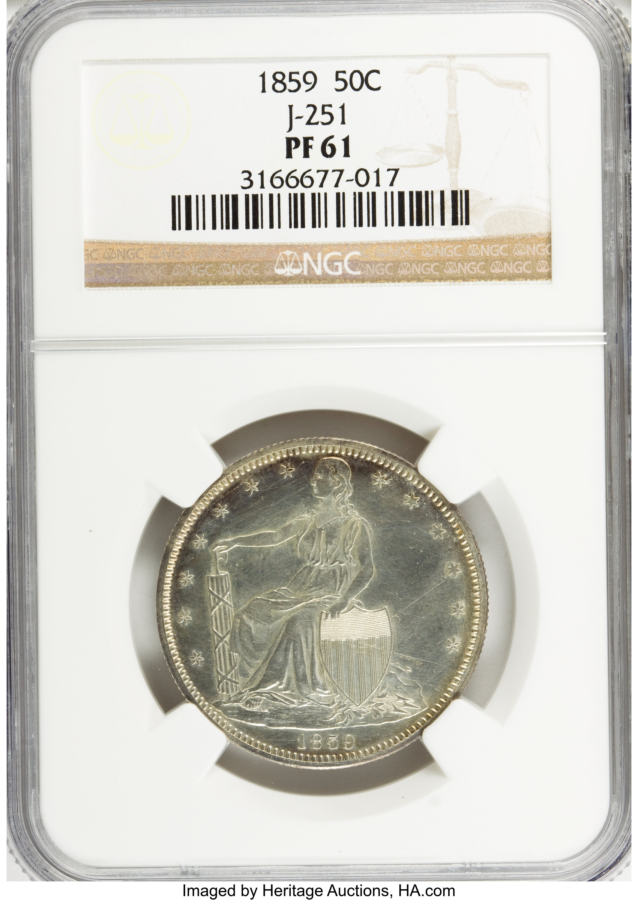 image for: 1859 P50C Half Dollar, Judd-251, Pollock-290, High R.7, PR61 NGC....