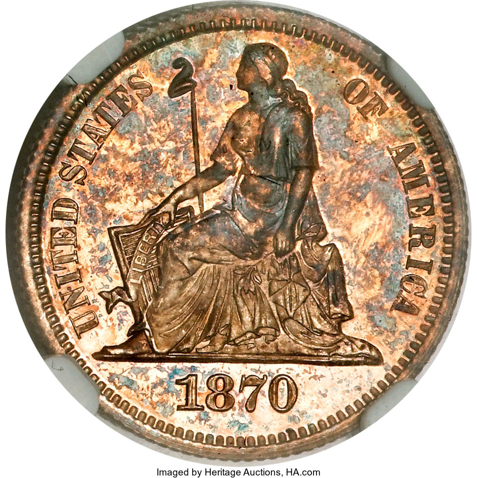 image for: 1870 10C Ten Cents, Judd-831, Pollock-921, High R.6, PR64 NGC....