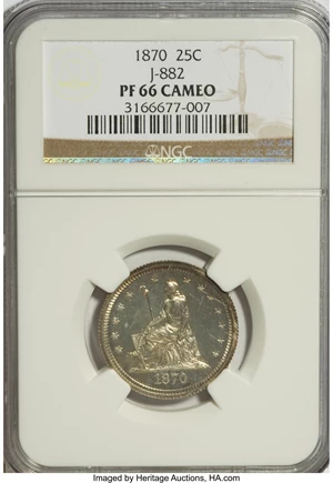 image for: 1870 25C Quarter Dollar, Judd-882, Pollock-980, High R.7, PR66 Cameo NGC....