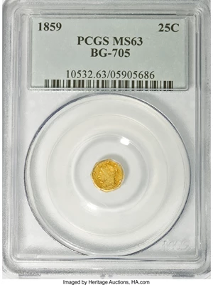 image for: 1859 25C Liberty Octagonal 25 Cents, BG-705, High R.6, MS63 PCGS....