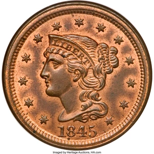 image for: 1845 1C MS64 Red and Brown NGC....