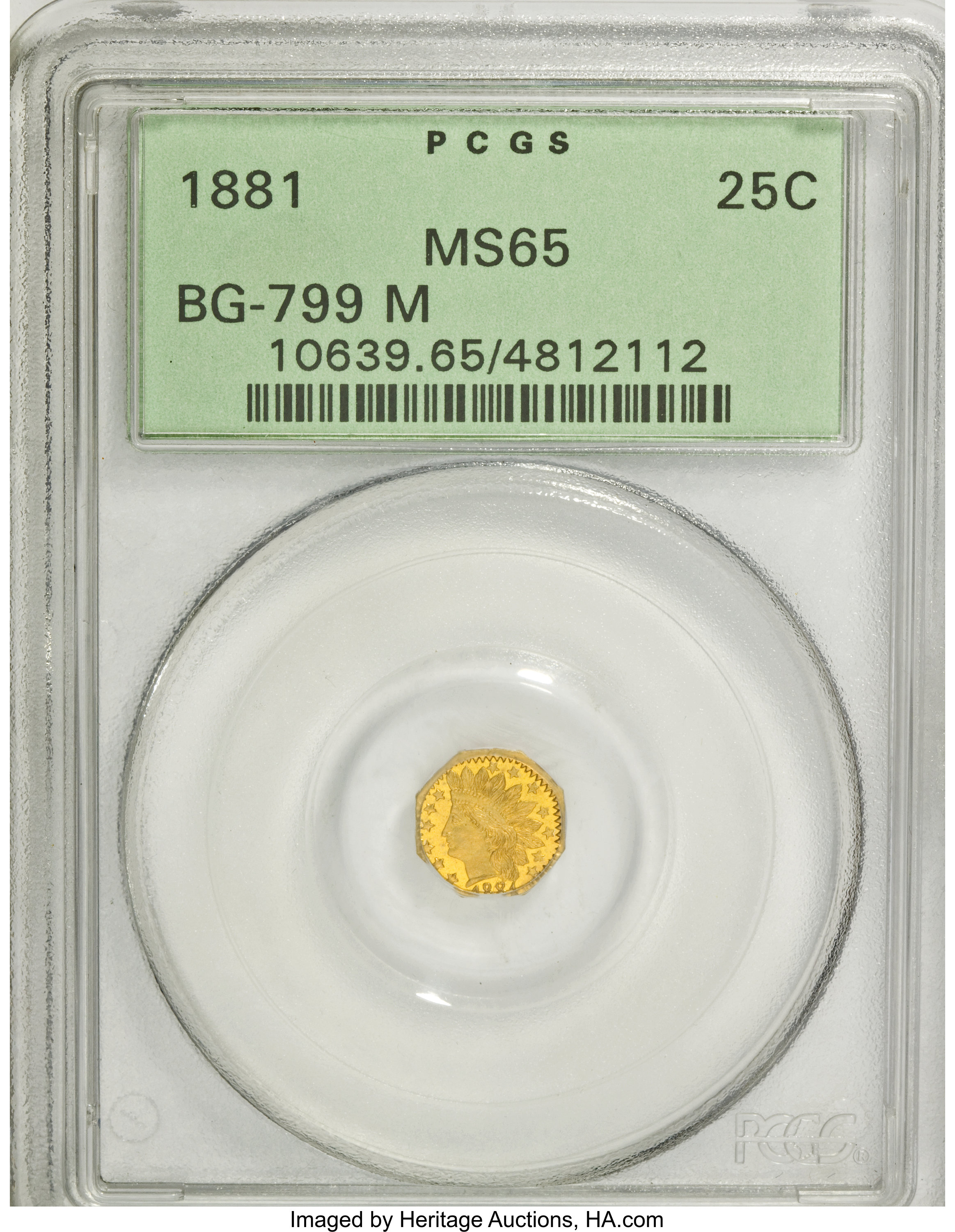 image for: 1881 25C Indian Octagonal 25 Cents, BG-799M, Low R.5, MS65 PCGS. PCGS Population (9/1). NGC Census: (1/1).   (#10639)...
