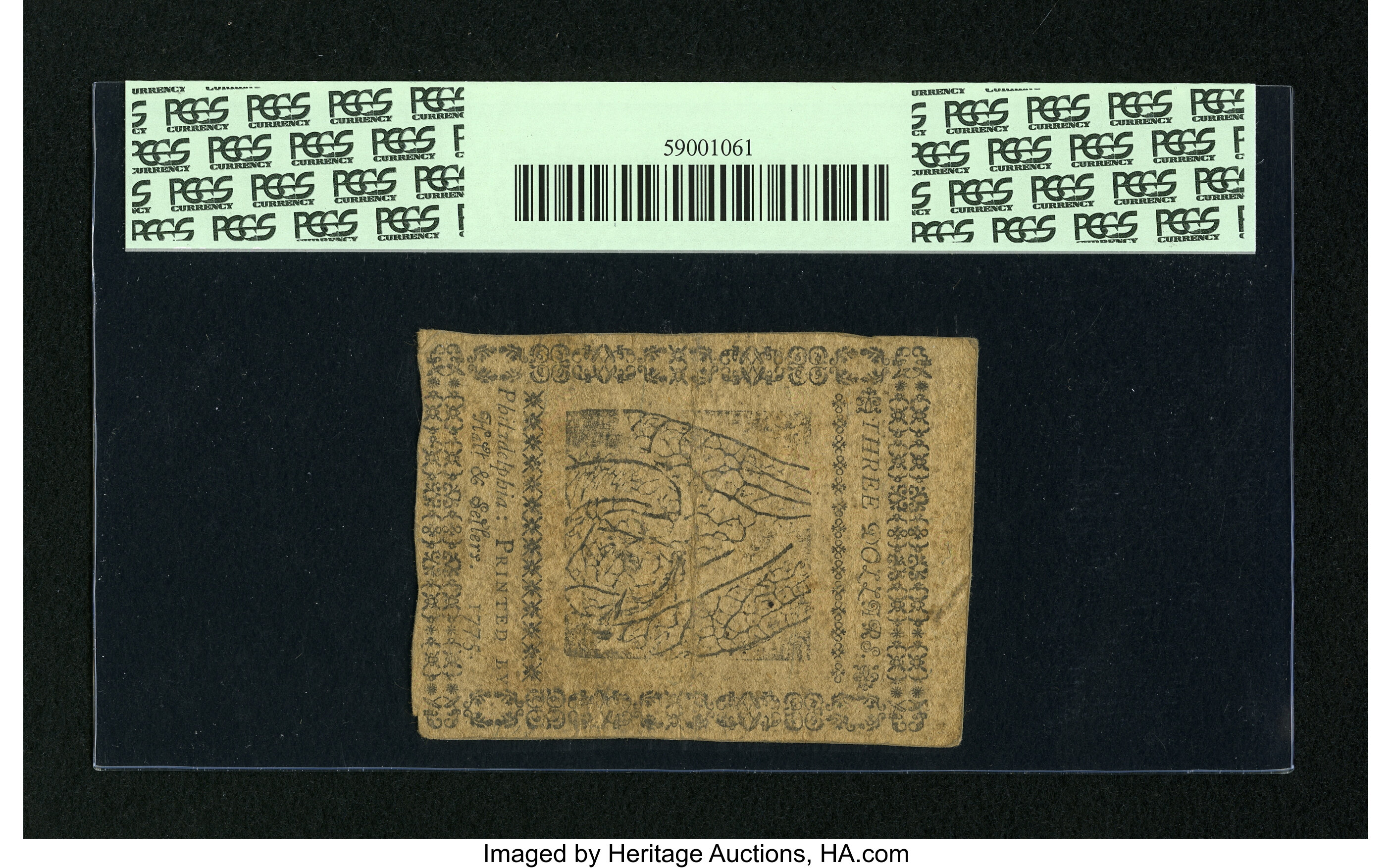 image for: Continental Currency May 10, 1775 $3 PCGS Very Fine 30....